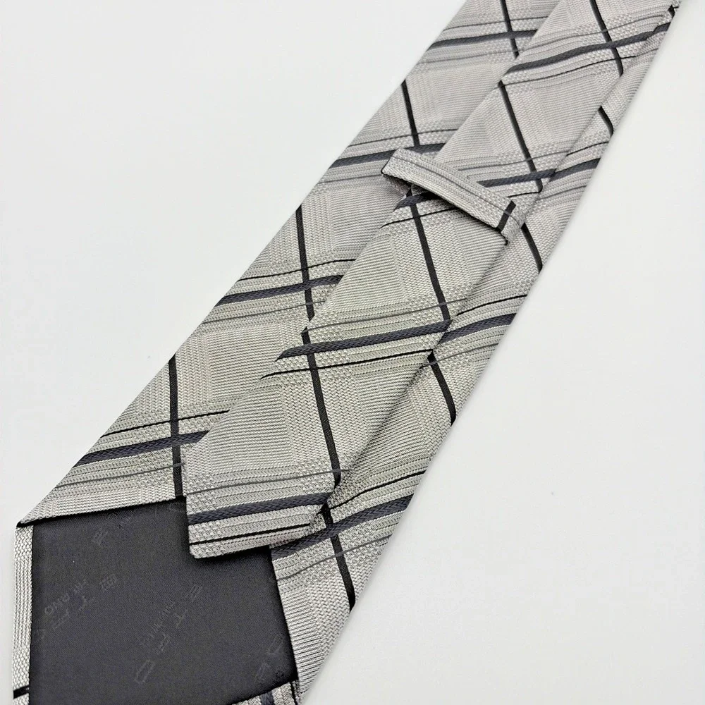 Etro Silk Tie Mens One Size Grey Black Plaid Woven Geometric Made in Italy